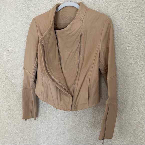 Vince Lamb Leather Asymmetrical Biker Moto Zip Ribbed Jacket (Medium) - Picture 7 of 15